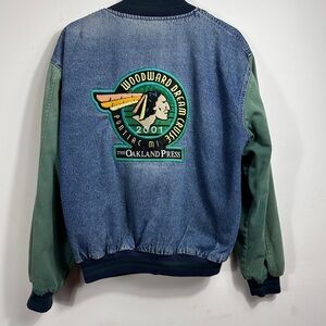 Vintage Hartwell ViaSport Woodward Dream‎ Men's L Denim and Green Bomber Jacket